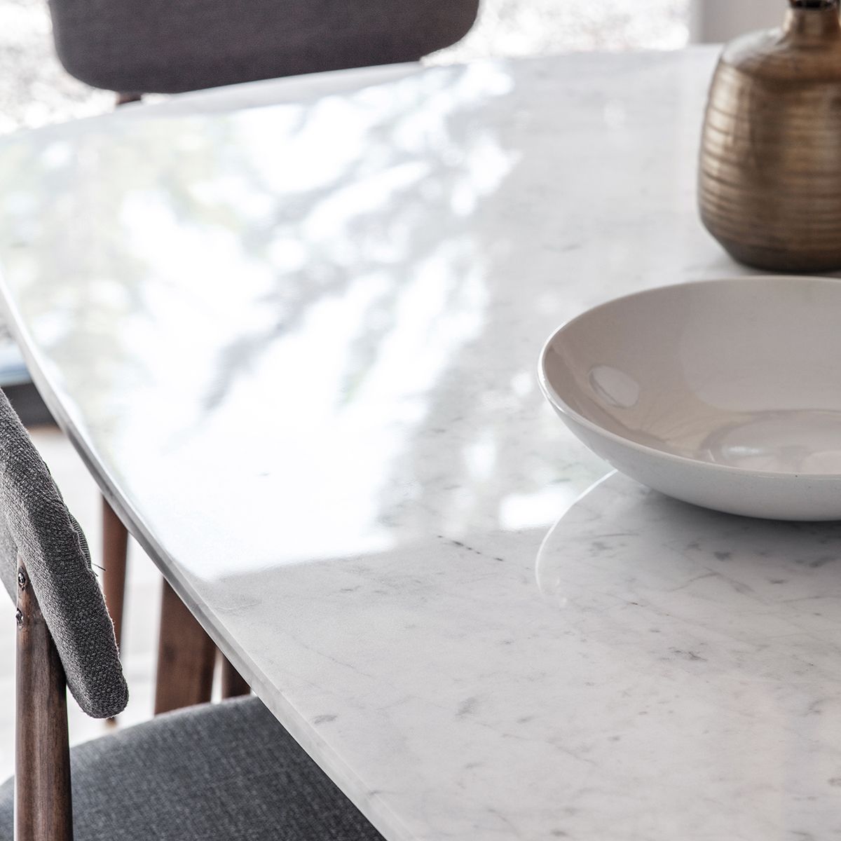 Marello Rectangular Walnut Stained Solid Acacia Dining Table with Marble Top