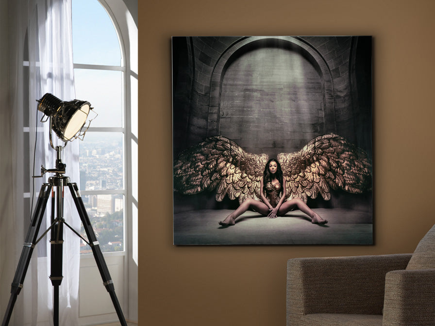 Signature Collection- Fallen Angel Printed Tempered Glass Wall Art - 100 x 100cm