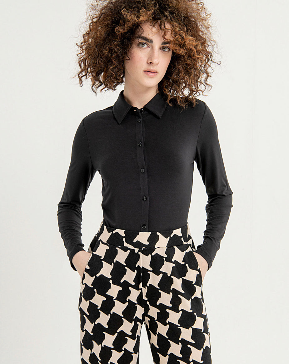 Surkana Soft Stretch Knitted Trousers - Black/ Camel