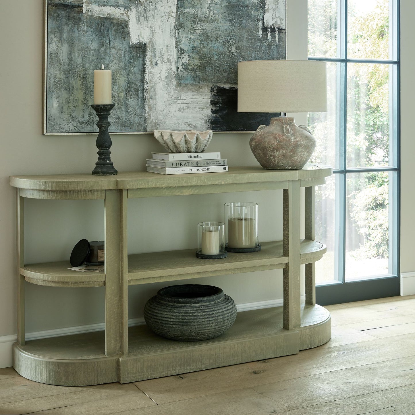 Saltaire 2 Shelf Half Moon Console Table