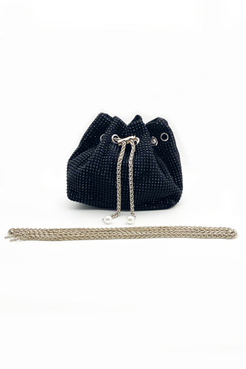 Studded Drawstring Bucket Bag with Chain Strap - 2 Colours