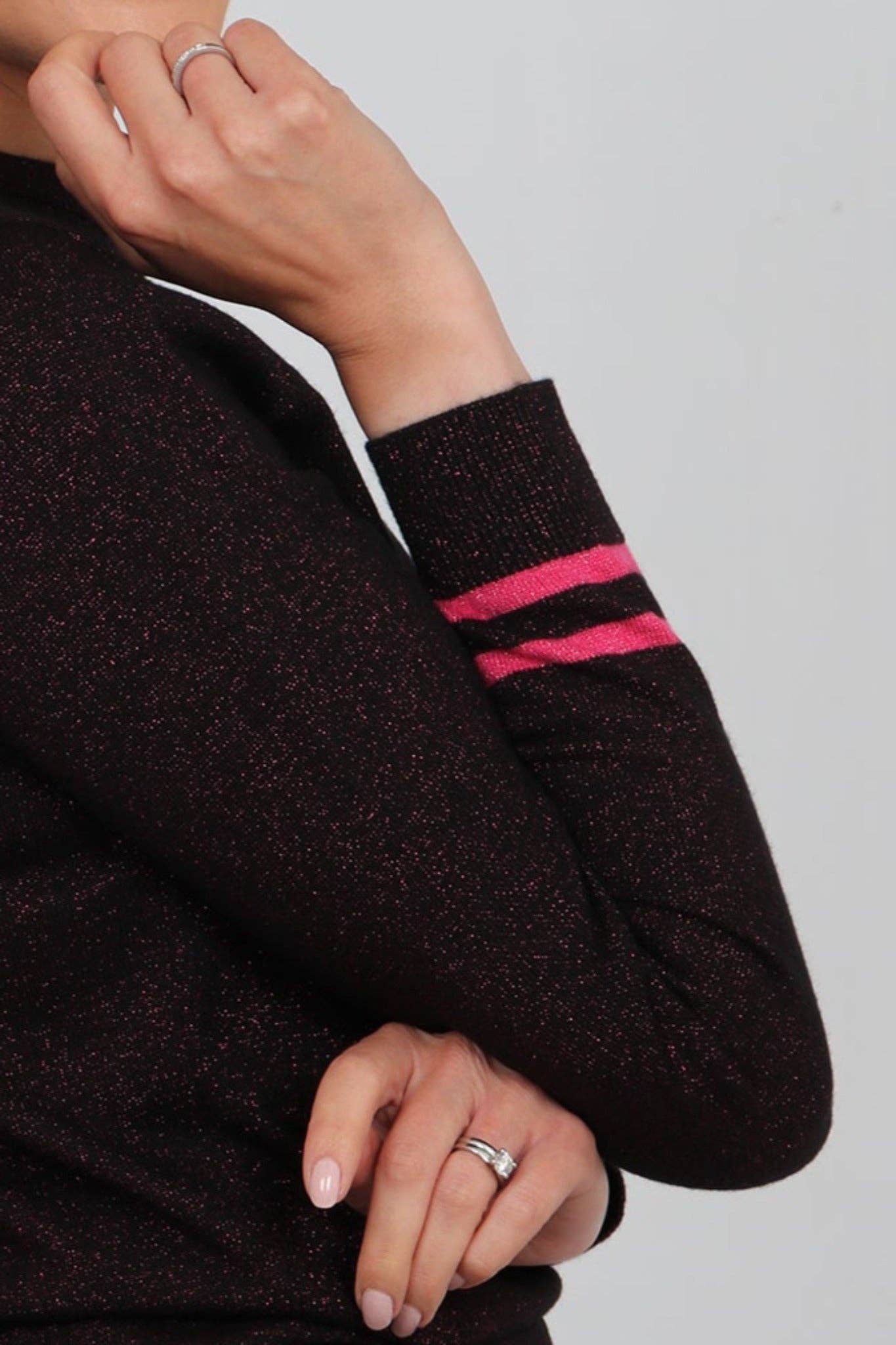 Black Fuchsia Glitter Jumper with Star and Stripe Print: Large (16-18)