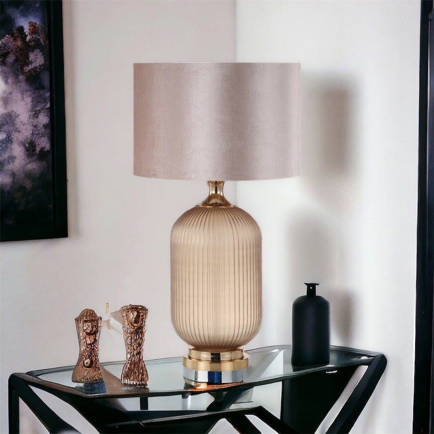 Valentino Tall Lamp with Champagne Velvet Shade 77.5cm