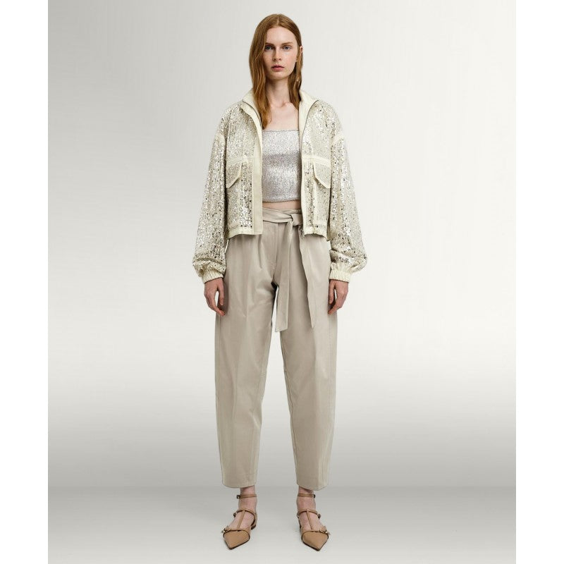 Access Fashion Champagne Satin Sequin Bomber Jacket