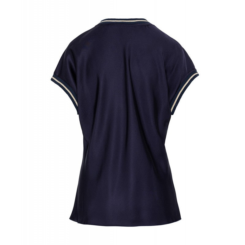 Access Fashion Satin Ribbed  Top with Ribbed Sleeve