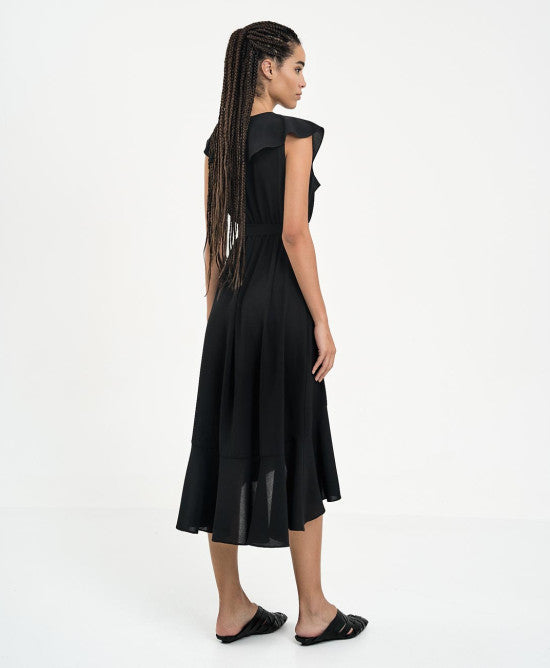 Access Fashion Sleeveless Dress with Ruffles - Black