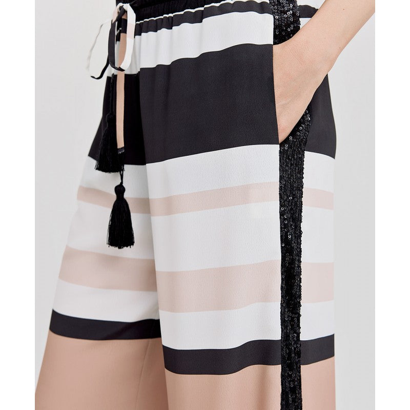 Access Fashion Striped Trousers with Sequin Panel