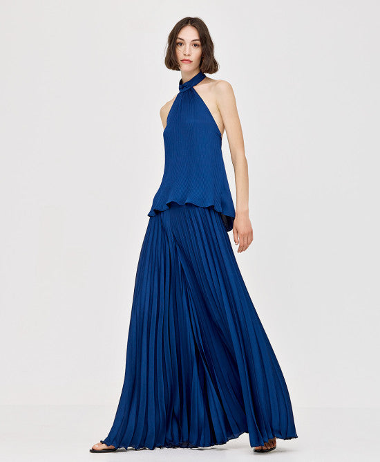 Access Fashion High Waist Wide Leg Pleated Pants - Blue