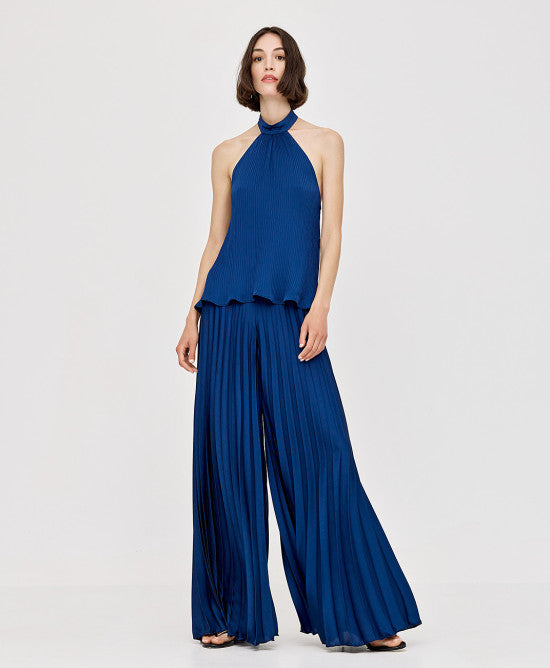 Access Fashion High Waist Wide Leg Pleated Pants - Blue