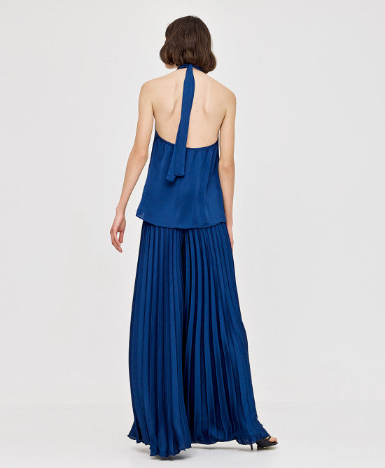 Access Fashion High Waist Wide Leg Pleated Pants - Blue