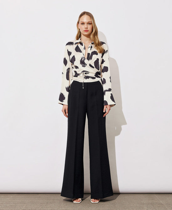Access Fashion Satin High Lo Printed Wrap Blouse