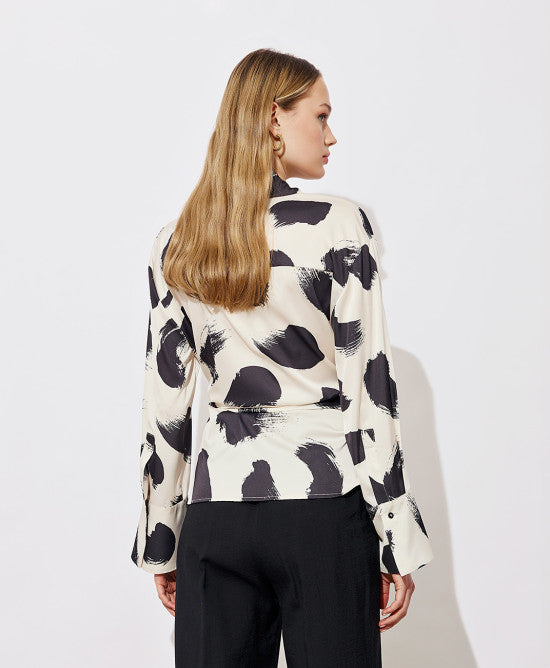 Access Fashion Satin High Lo Printed Wrap Blouse