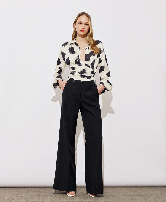 Access Fashion Satin High Lo Printed Wrap Blouse