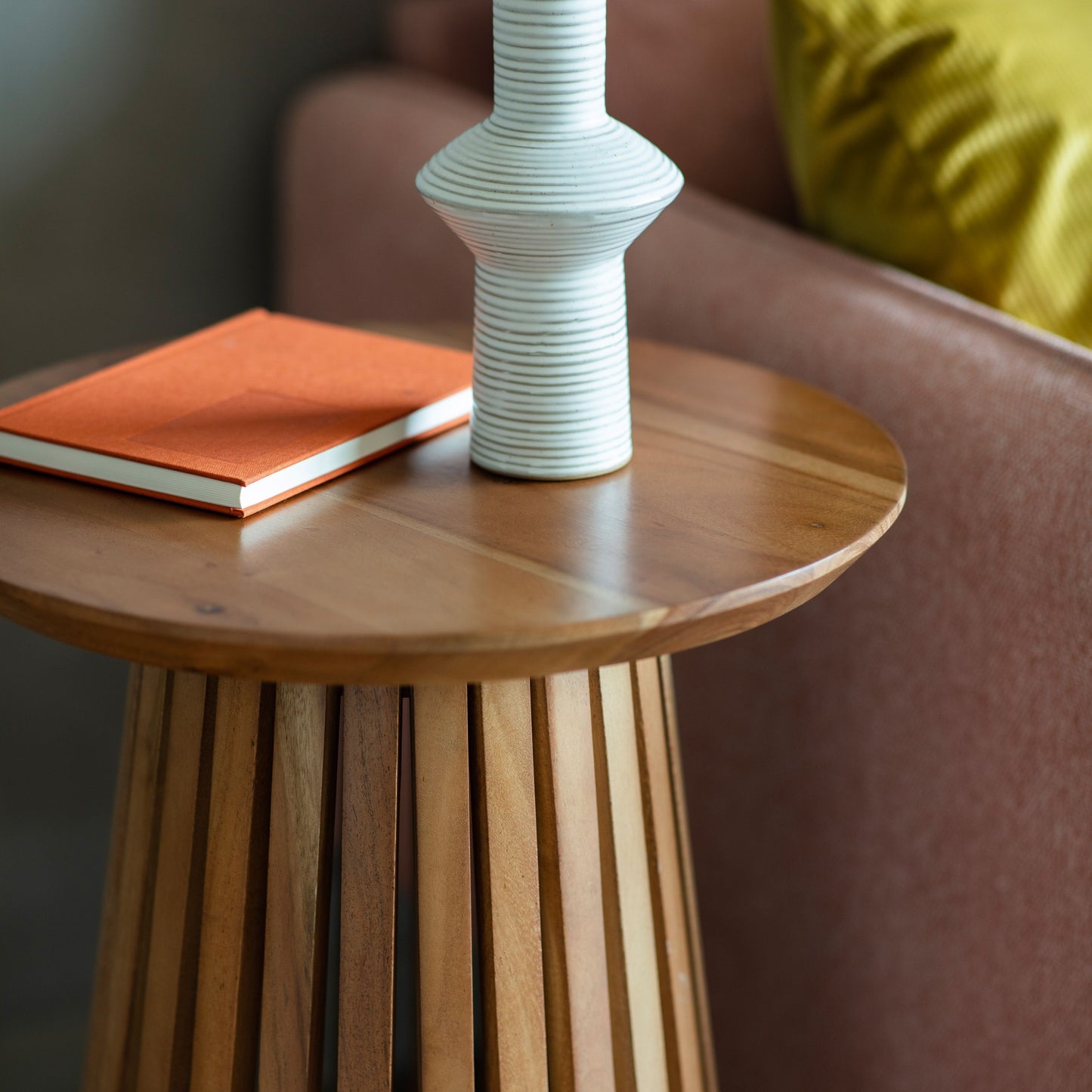 Safia Round Slatted Conical Base Side Table