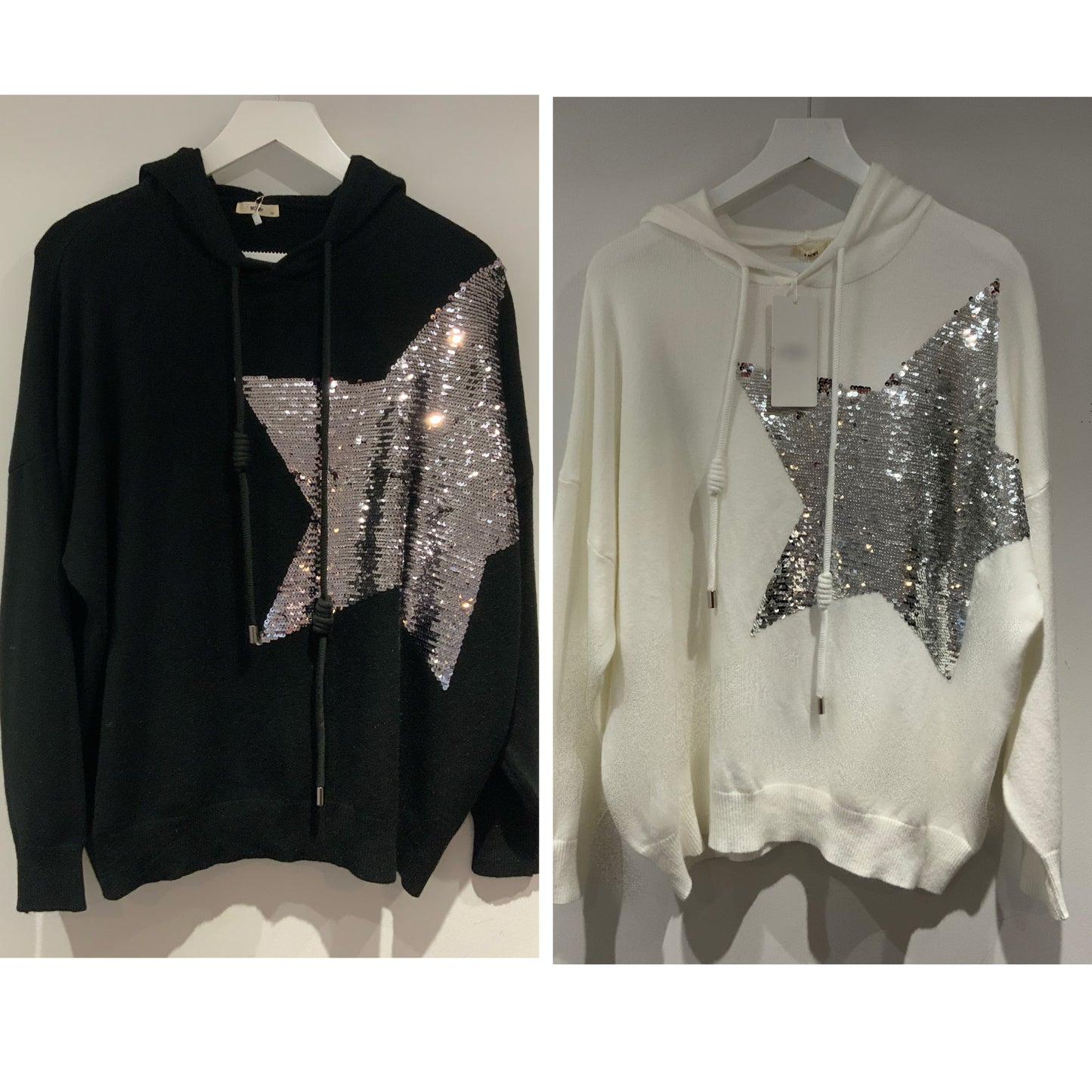 Fine Knit Sequin Star Hooded Jumper