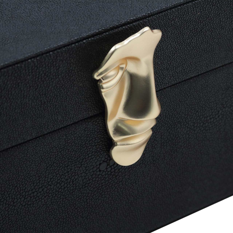 Set 2 Matt Black Faux Leather Jewellery/Display Boxes - Gold Face Handles
