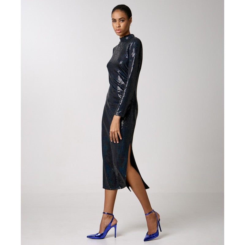 Access Fashion Midnight Navy Sequin Shimmer Midi Dress