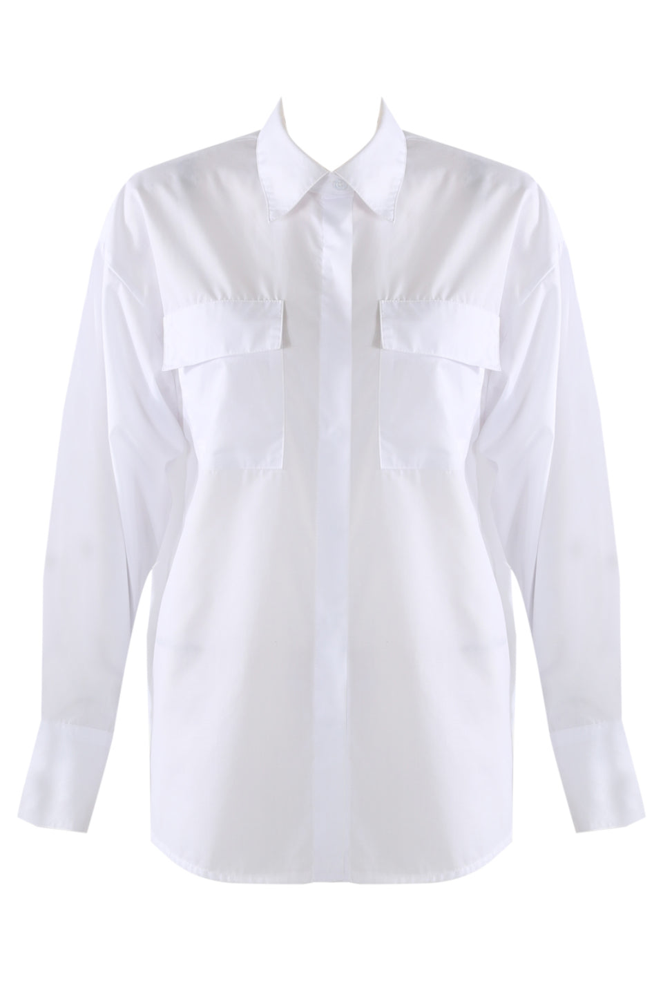 White Double Pocket Utility Shirt