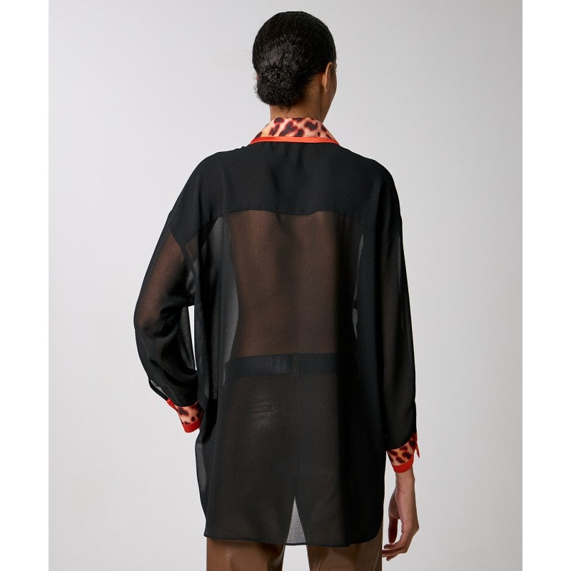Access Fashion Muslin Shirt with Satin Leopard Print Accents