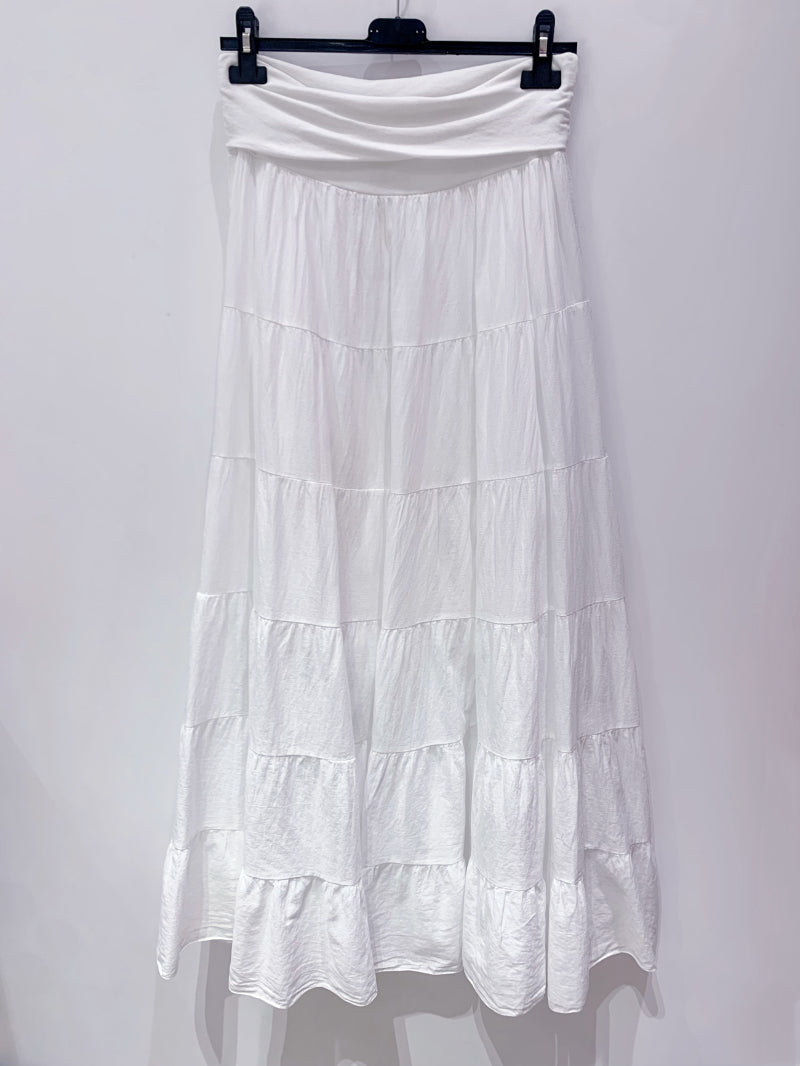 Tiered Cotton Stretch Maxi Skirt