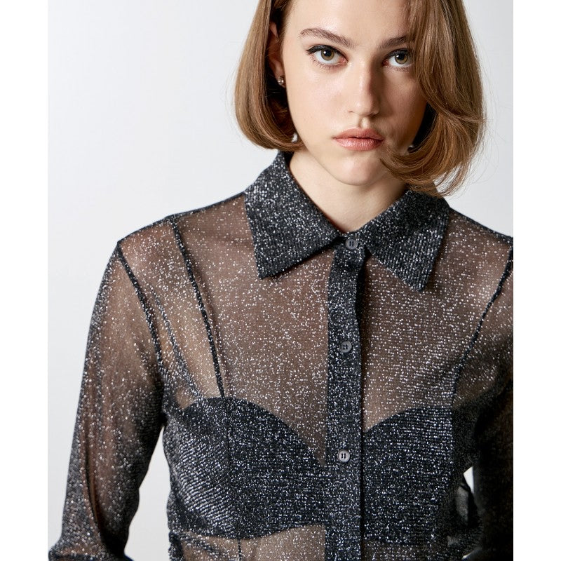 Access Fashion Black Lurex Metallic Thread Shimmer Blouse