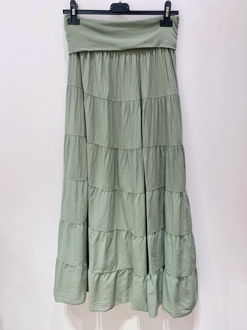 Tiered Cotton Stretch Maxi Skirt