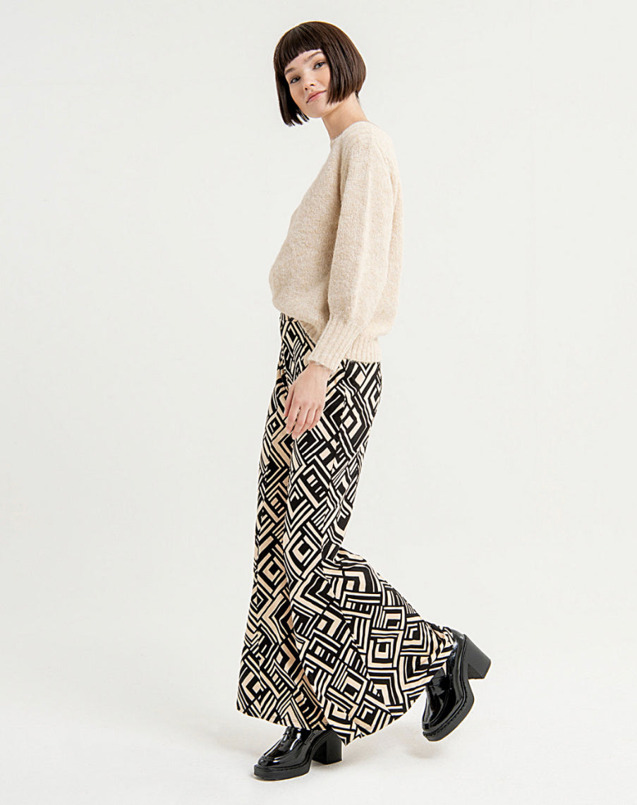 Surkana Stretch Geo Printed Flare Trousers