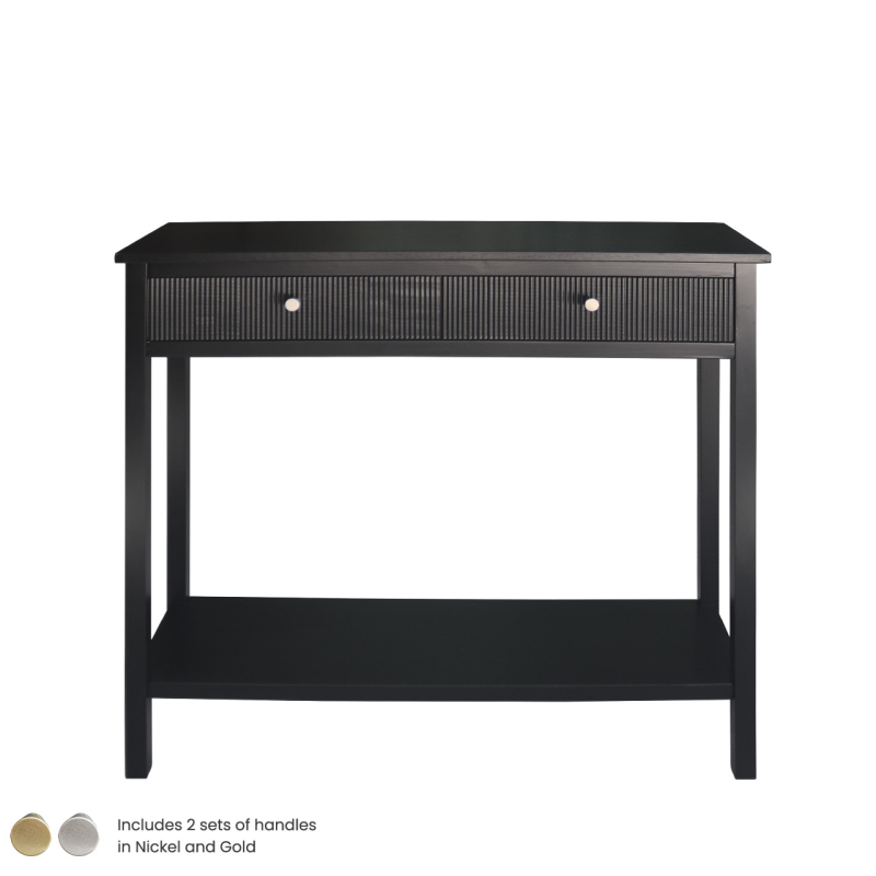Ashton Black Wood 2 Drawer Console Table - Gold & Silver Handles Included