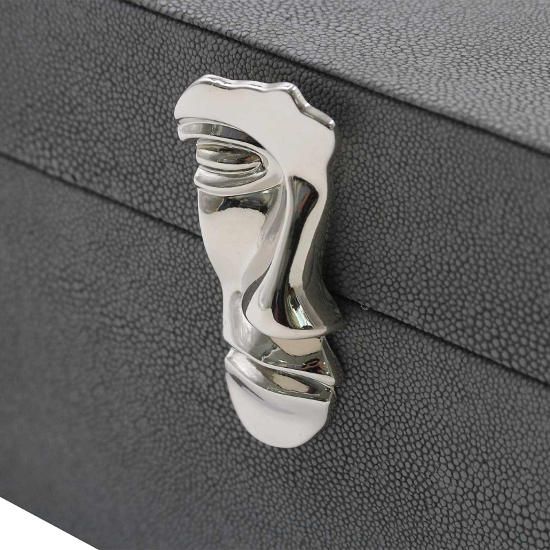 Set 2 Grey Faux Leather Jewellery/Display Boxes - Chrome Face Handles