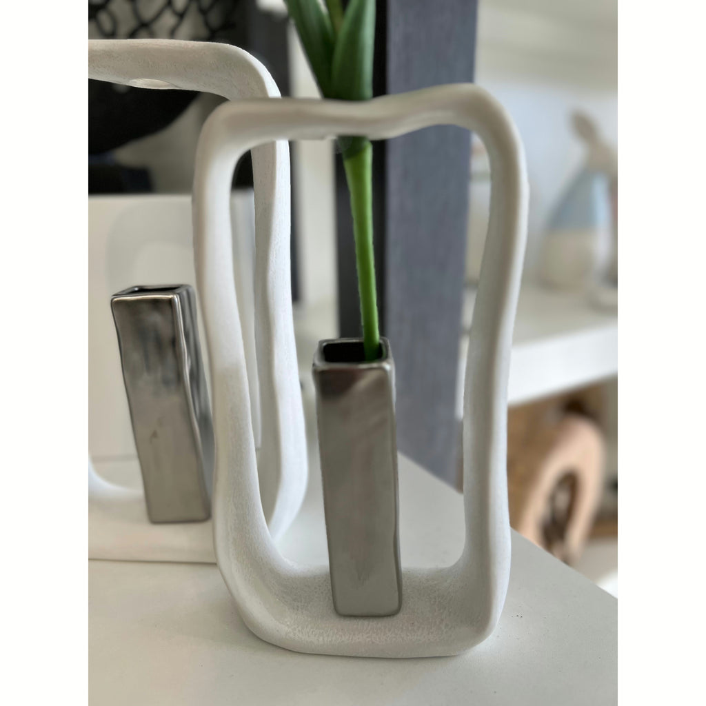 Kayla Vase - Pottery White and Silver