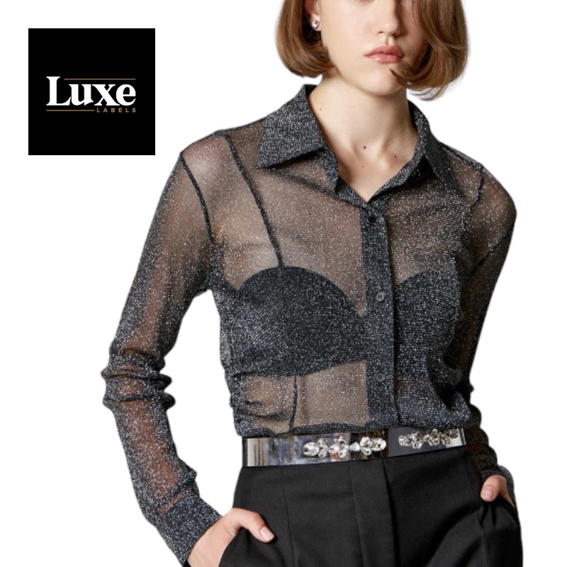 Access Fashion Black Lurex Metallic Thread Shimmer Blouse