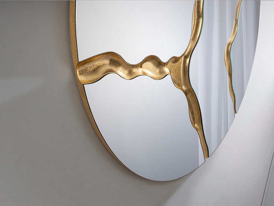 Signature Collection - Surcos Gold Leaf Large Round Statement Mirror - 100cm