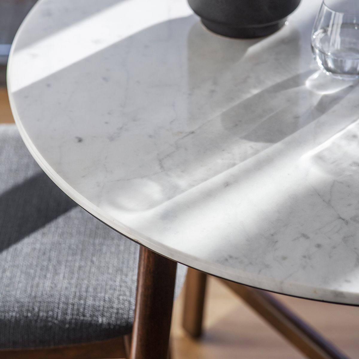 Marello Acacia Walnut Stained Round Dining Table with Marble Top