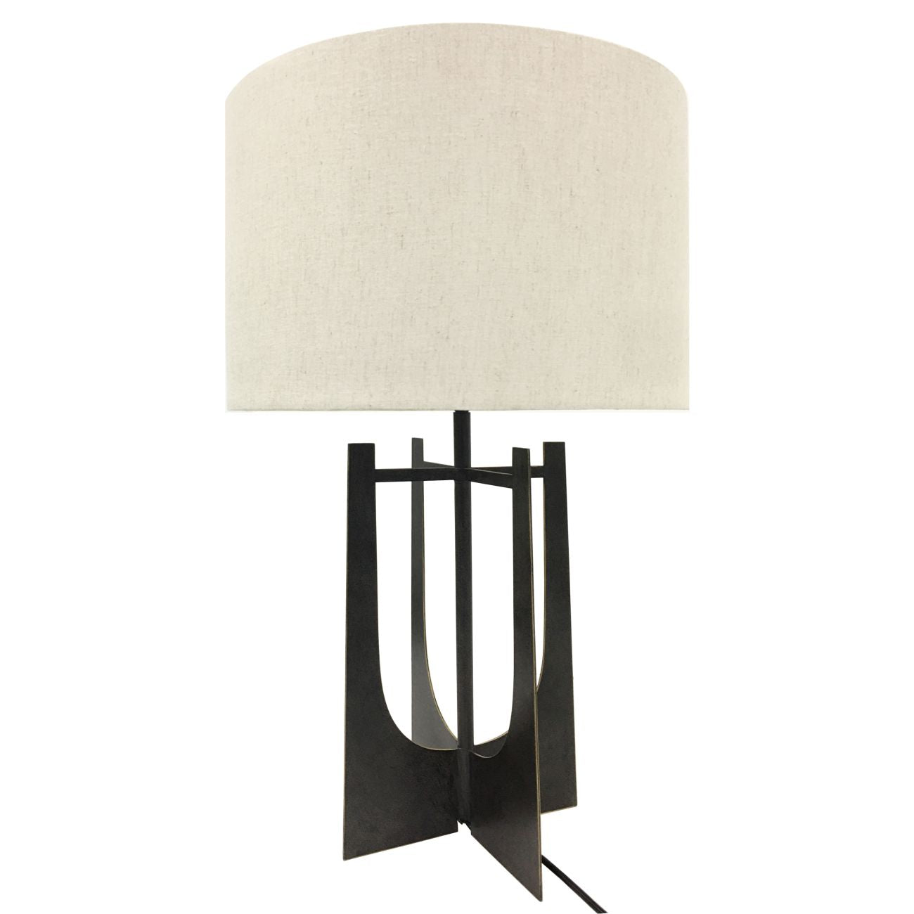 Libra Hammered Iron Table Lamp Gilded Oak with Irish Linen Shade