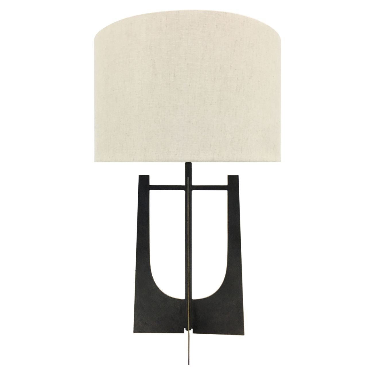 Libra Hammered Iron Table Lamp Gilded Oak with Irish Linen Shade