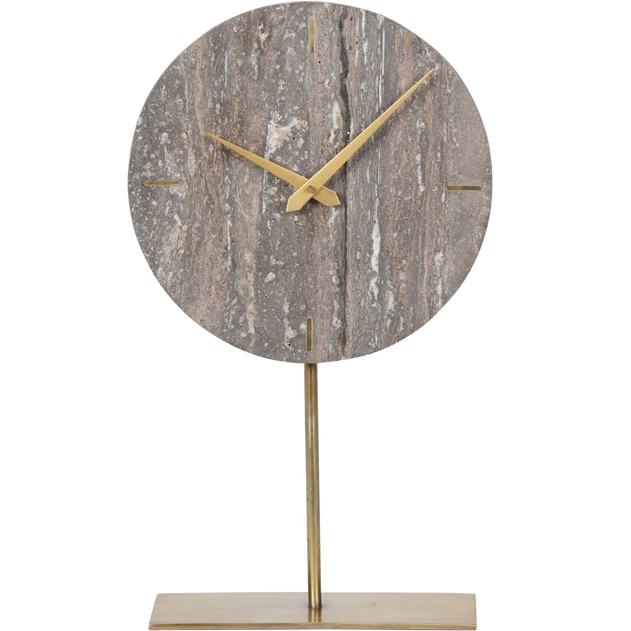 Dark Travertine Mantle Clock On Stand - 42cm