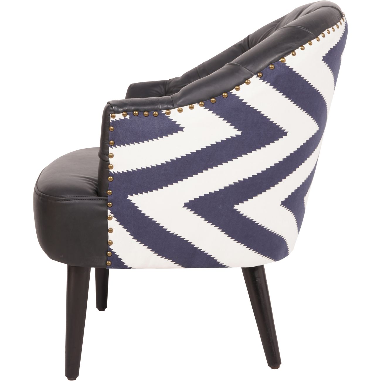 Admiral Occasional Chair with Leather Front & Contrasting Fabric Back - Black/Navy/White