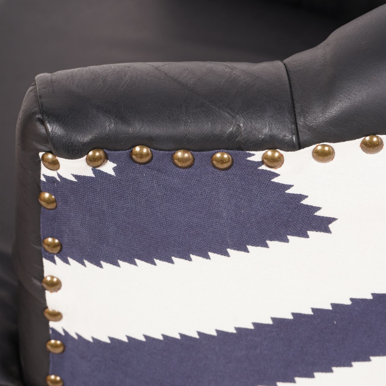 Admiral Occasional Chair with Leather Front &  Contrasting Fabric Back - Black/Navy/White