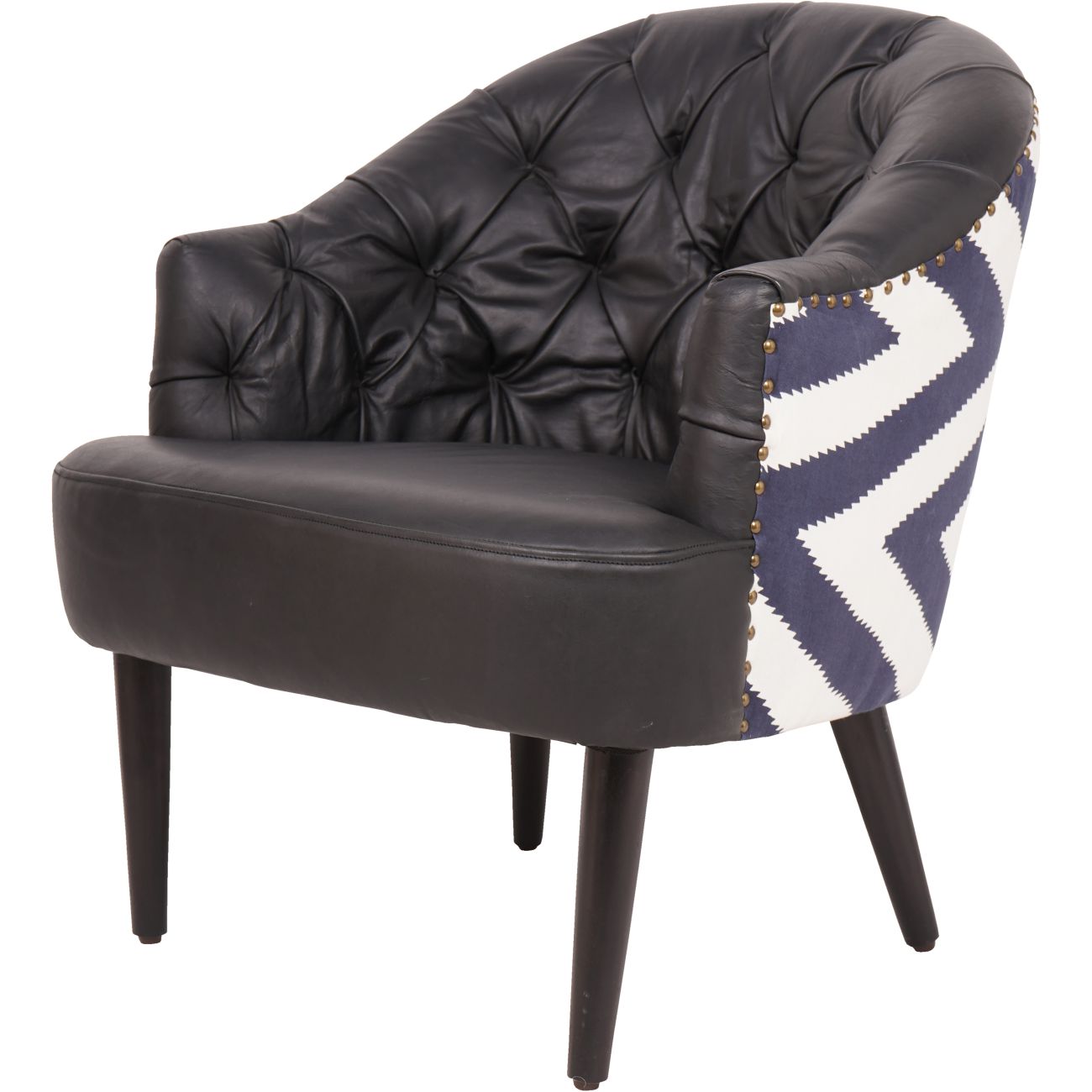 Admiral Occasional Chair with Leather Front & Contrasting Fabric Back - Black/Navy/White