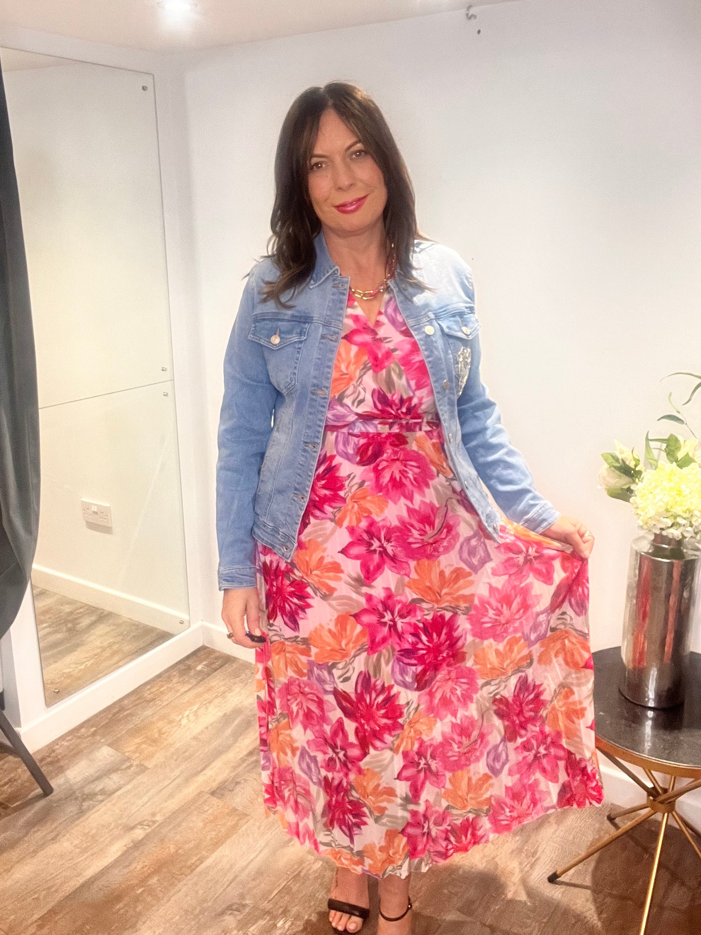 Stretch Denim Jacket with Diamanté Heart Appliqué