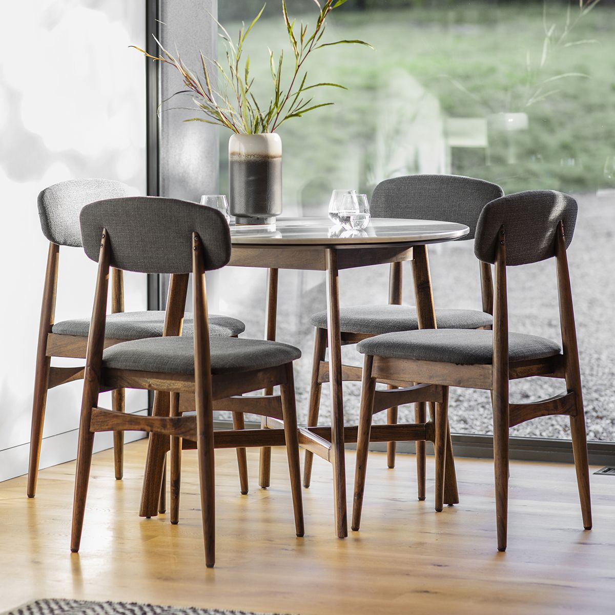 Marello Acacia Walnut Stained Round Dining Table with Marble Top
