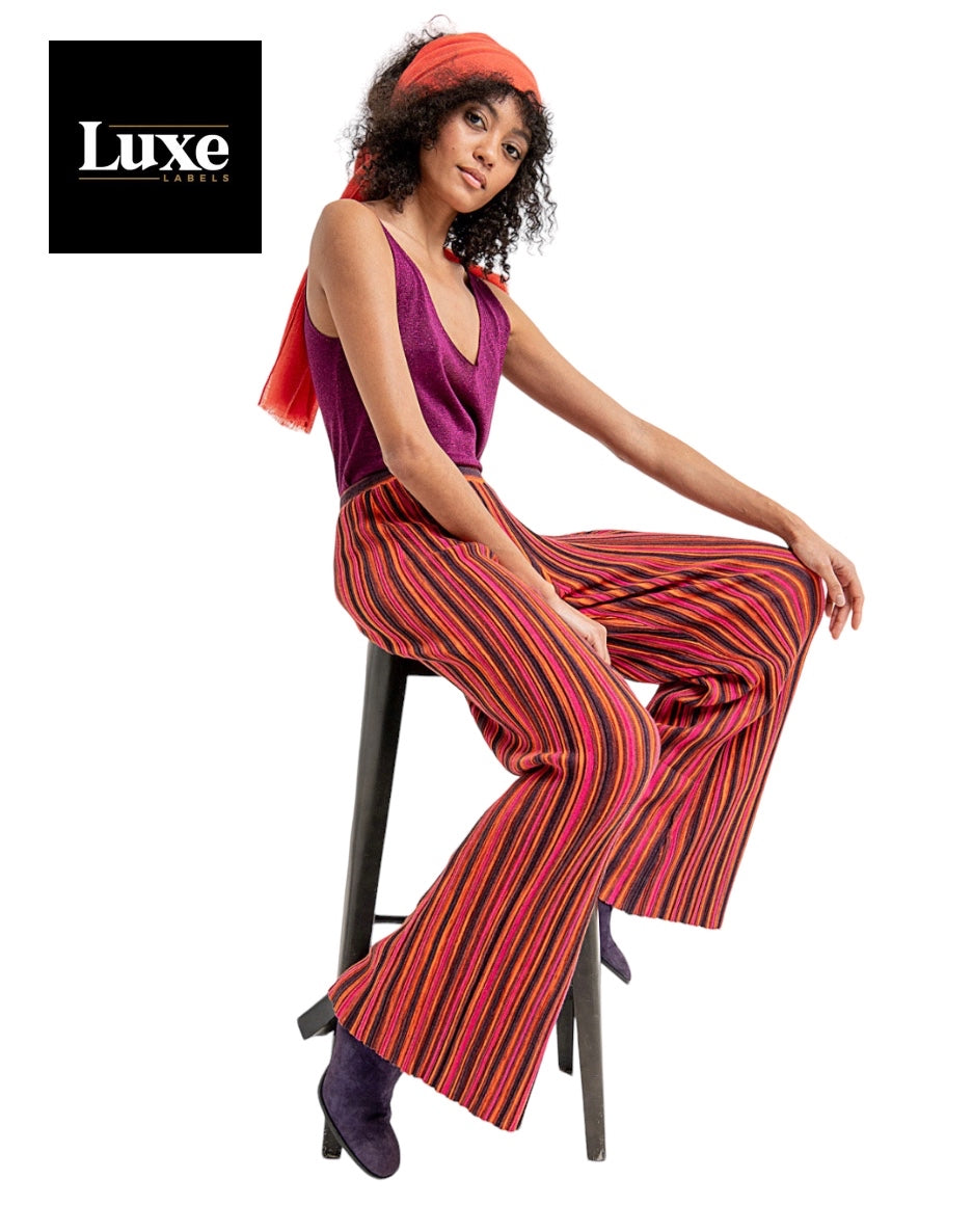 Surkana Flare Bottom Multi Stripe Knitted Trousers