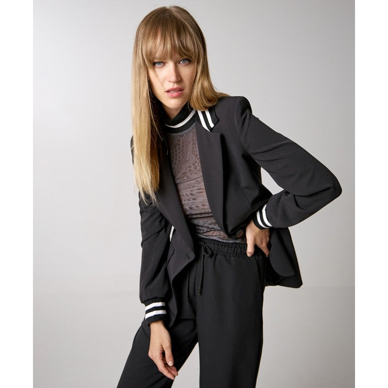 Access Fashion Soft Stripe Fabric Cuff and Collar Blazer