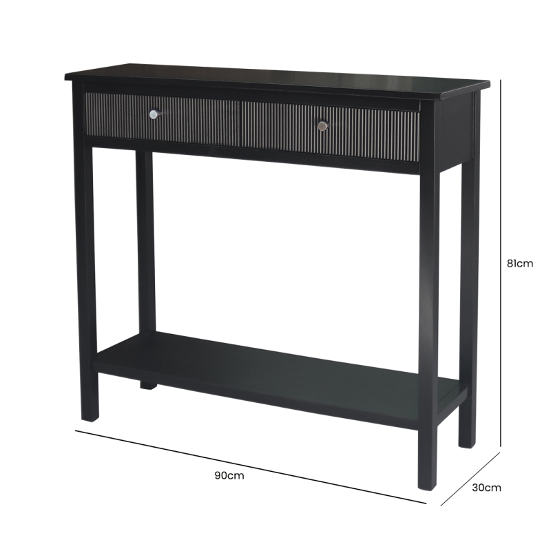 Ashton Black Wood 2 Drawer Console Table - Gold & Silver Handles Included