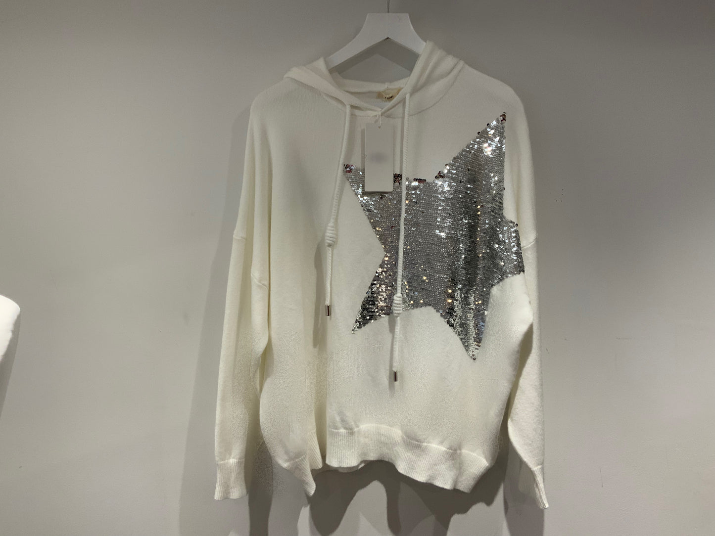 Fine Knit Sequin Star Hooded Jumper