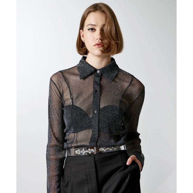 Access Fashion Black Lurex Metallic Thread Shimmer Blouse