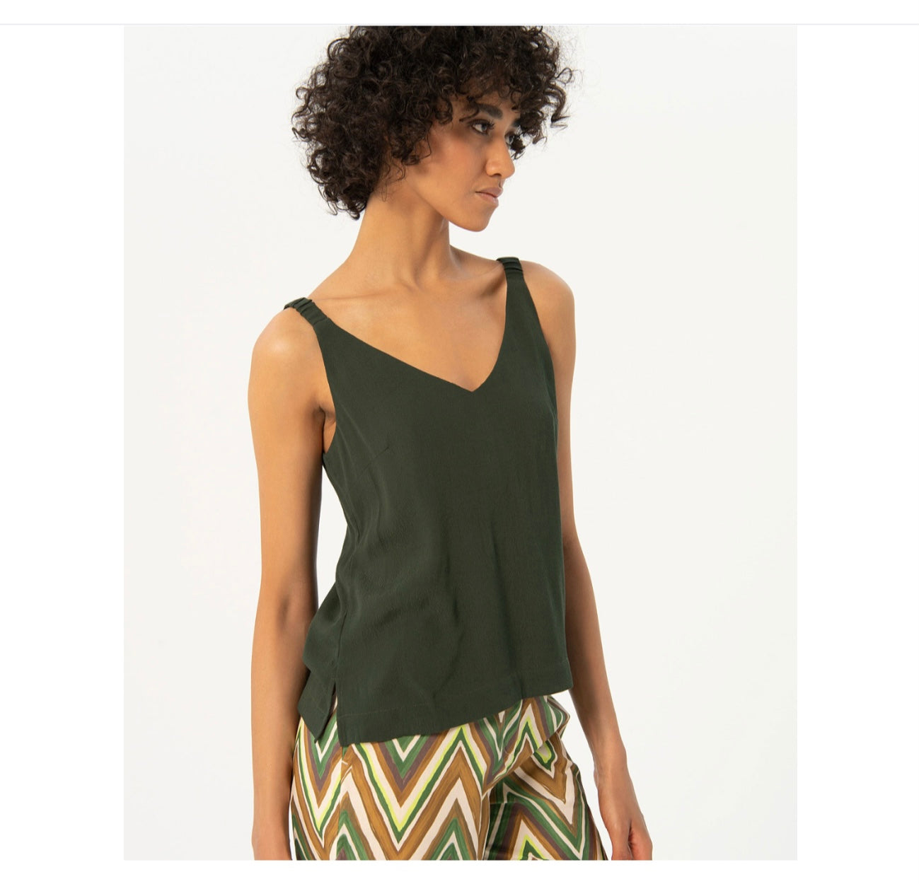 Surkana Espa Crepe Vest Top - Khaki