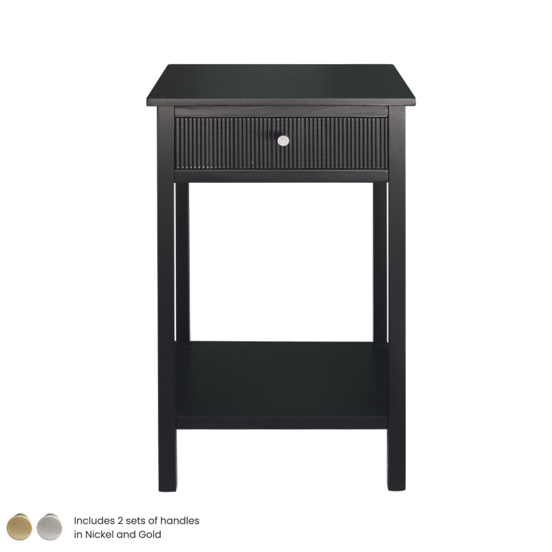 Ashton Black Wood Side/End Table - Gold & Silver Handles Included