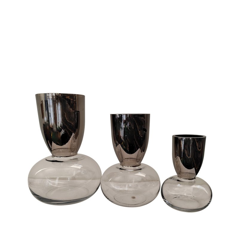 Chrome & Clear Base Glass Vase - 3 Size Options