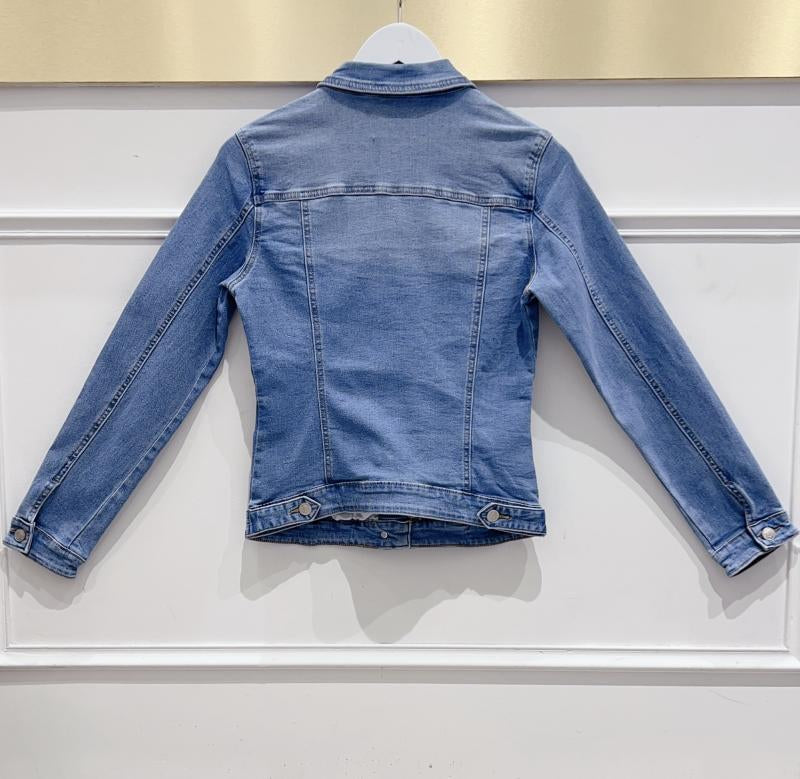 Stretch Denim Jacket with Diamanté Heart Appliqué